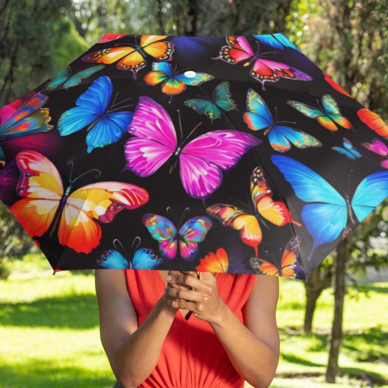 Bright Colorful Butterfly Umbrella, Christmas Gift, Bright Foldable Parasol, Colorful Rain Shelter, Unique Holiday Present