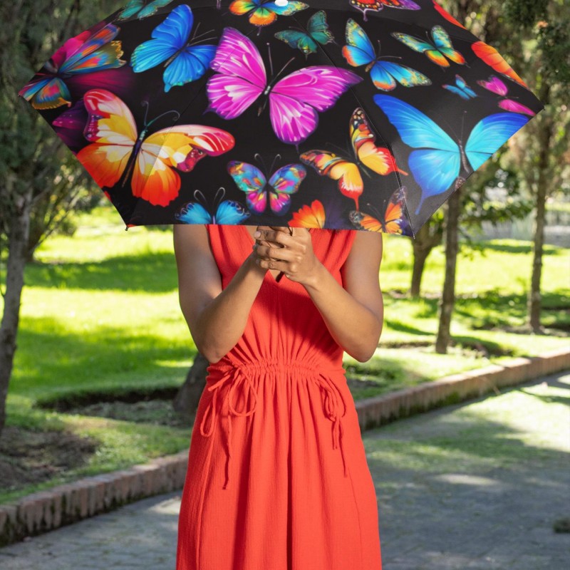 Bright Colorful Butterfly Umbrella, Christmas Gift, Bright Foldable Parasol, Colorful Rain Shelter, Unique Holiday Present