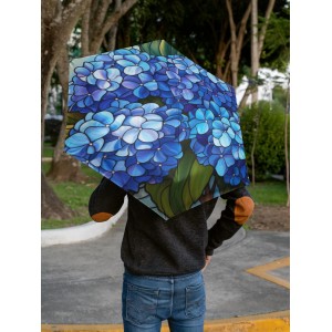 Beautiful Hydrangea Stained Glass Design Semi-Automatic Foldable Umbrella Great for man woman  Gift