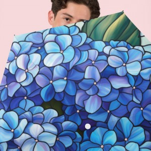 Beautiful Hydrangea Stained Glass Design Semi-Automatic Foldable Umbrella Great for man woman  Gift