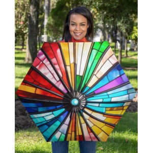 Semi-Automatic Umbrella, Stained Glass Look, Christmas Gift, Man Woman, Foldable Umbrella, Rain Accessory