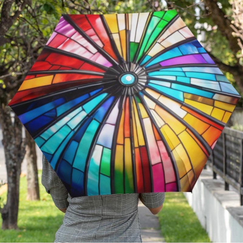 Semi-Automatic Umbrella, Stained Glass Look, Christmas Gift, Man Woman, Foldable Umbrella, Rain Accessory