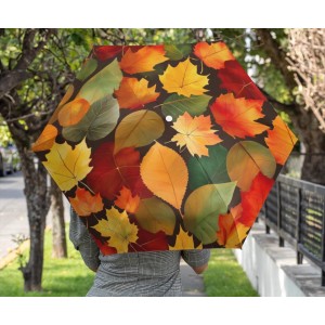 Umbrella, Autumn Leaves Pattern, Folding Compact Travel Parasol, Cute Gift for Nature Lover, Rainy Day Accessory, Fall Fashion Must-Have