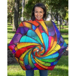 Foldable Umbrella, Stained Glass Design Colorful Swirl Pattern, Rainy Day Accessories, Folding Sun Shade, Compact Travel Parasol, Unique