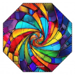 Foldable Umbrella, Stained Glass Design Colorful Swirl Pattern, Rainy Day Accessories, Folding Sun Shade, Compact Travel Parasol, Unique