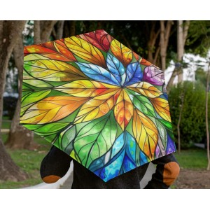 Umbrella Stained Glass Design, Colorful Fall Leaves, Autumn Rain Accessories, Foldable Rain Gear, Unique Gift Idea so pretty