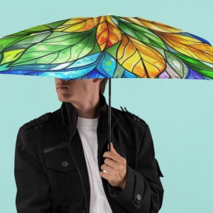 Umbrella Stained Glass Design, Colorful Fall Leaves, Autumn Rain Accessories, Foldable Rain Gear, Unique Gift Idea so pretty