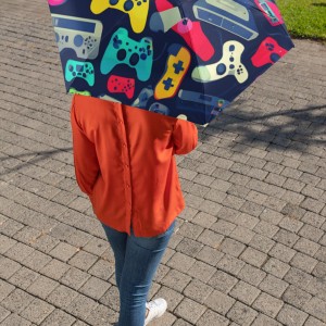 Gamer Umbrella, Video Game Controller Patterned Umbrella, Gaming Gift, Game Lover Accessory, Foldable Rainy Day Gear, Unique Gamer Present