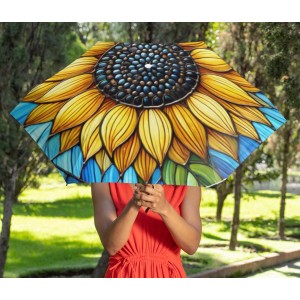 Foldable Umbrella, Sunflower Stained Glass Design, Floral Umbrella, Compact Umbrella, Unique Gift, UV Protection