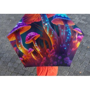 Mushrooms Umbrella, Psychedelic Fungi Parasol, Foldable Trippy Mushroom Canopy, Colorful Toadstool Rain Shelter, Portable Magic Mushroom