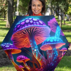 Mushrooms Umbrella, Psychedelic Fungi Parasol, Foldable Trippy Mushroom Canopy, Colorful Toadstool Rain Shelter, Portable Magic Mushroom