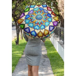 Umbrella, Colorful Stained Glass Hearts Design, Rainy Day Accessories, Foldable Parasol, Unique Gift Idea, Weatherproof Gear Rain Gear