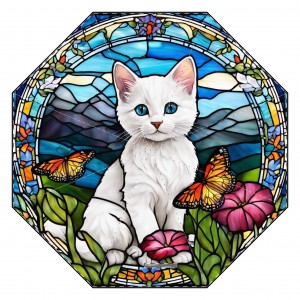 Umbrella, Cute Cat Stained Glass Design, Rainy Day Accessory, Foldable Parasol, Kitty Lover Gift, Weather Protection