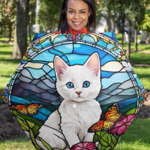 Umbrella, Cute Cat Stained Glass Design, Rainy Day Accessory, Foldable Parasol, Kitty Lover Gift, Weather Protection